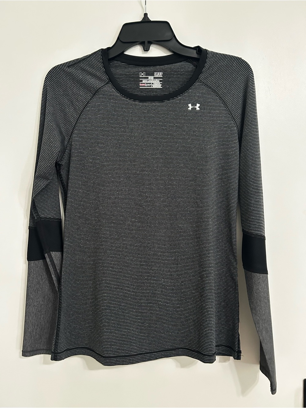 Under Armour Women's Long Sleeve Crew - Black and Gray Stripe